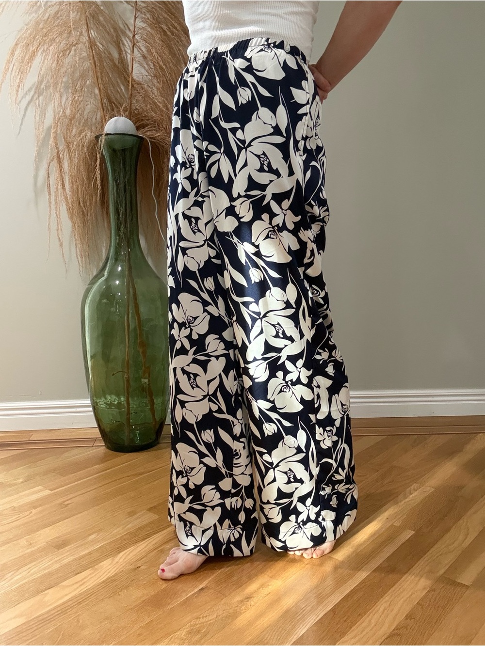 A New Day Navy and Cream Floral Wide-Leg Pants